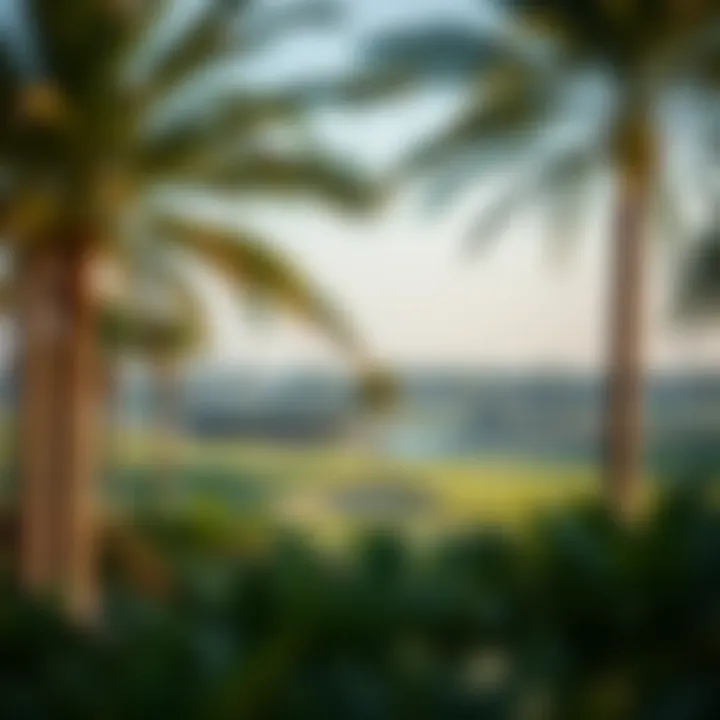 Stunning golf course landscape with palm trees and water features
