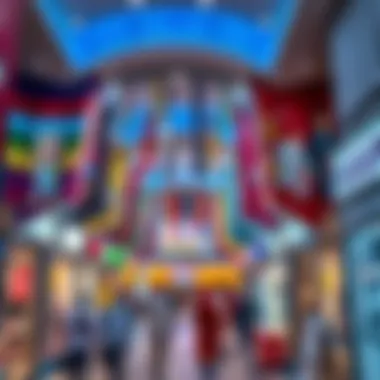 Vibrant interior space filled with various retail shops
