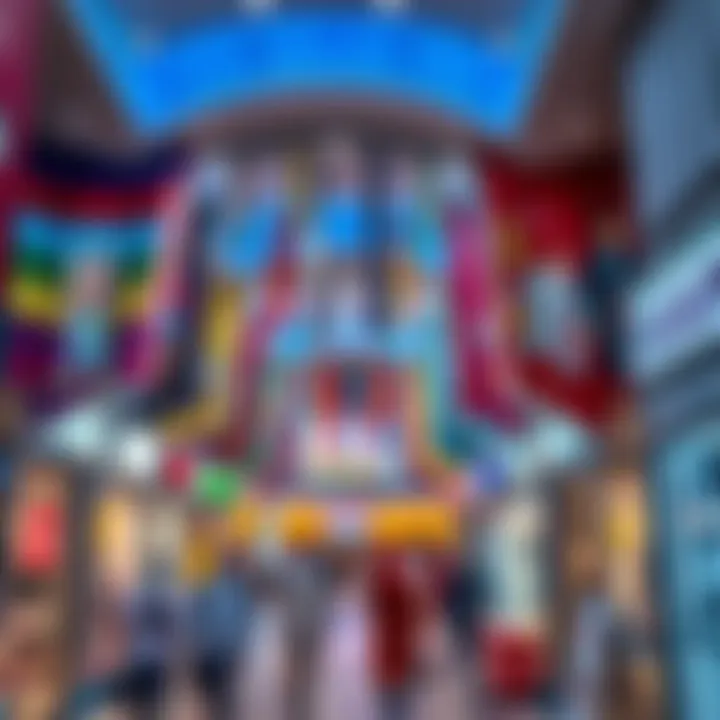 Vibrant interior space filled with various retail shops
