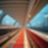 A panoramic view of the Dubai Metro Red Line showcasing its sleek trains and modern architecture