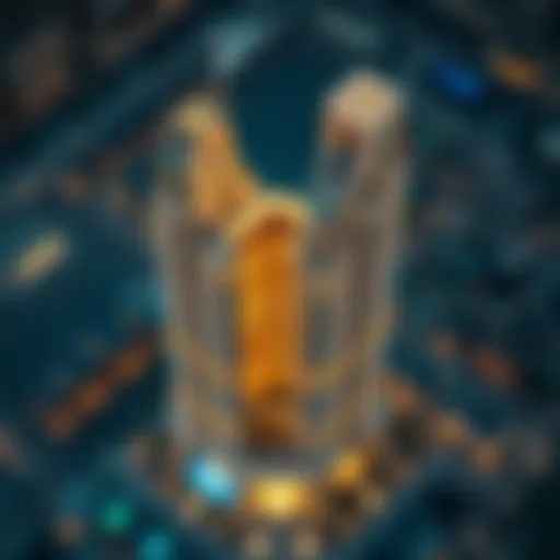 Aerial view of the Narcissus Building showcasing its unique architectural design