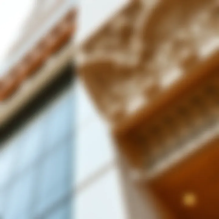 Close-up of architectural details and patterns of the Narcissus Building