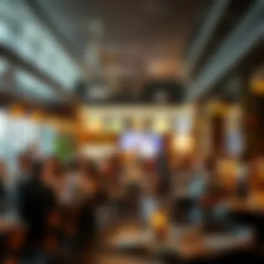A bustling restaurant interior illustrating the lively atmosphere of local dining culture.