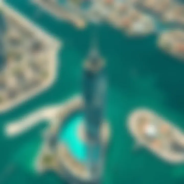 Aerial Perspective of Palm Tower 1's Prime Location Aerial shot of Palm Tower 1 emphasizing its strategic location in Dubai