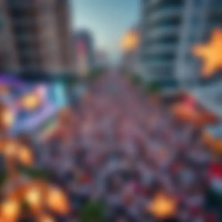 Aerial view of a crowded celebration in a UAE city.