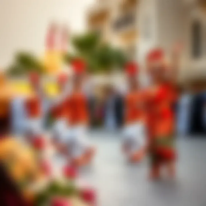 Traditional UAE cultural dancers in vibrant attire.