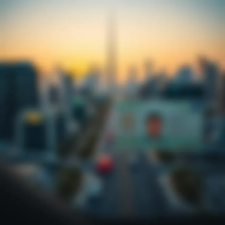 Dubai skyline with driving license elements