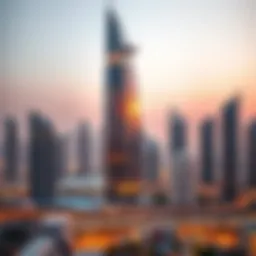 Stunning view of South Heights Tower against the Dubai skyline