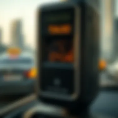 Taxi fare meter displaying rates in Dubai