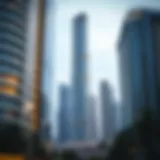 A stunning view of The Exchange Tower showcasing its modern architecture against the Dubai skyline