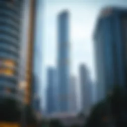 A stunning view of The Exchange Tower showcasing its modern architecture against the Dubai skyline