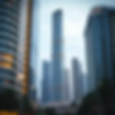 A stunning view of The Exchange Tower showcasing its modern architecture against the Dubai skyline