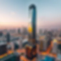 Stunning view of the Prime Business Tower against the Dubai skyline