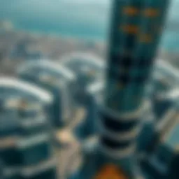 Aerial view of the second tallest building showcasing its unique architectural design