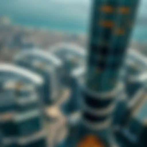 Aerial view of the second tallest building showcasing its unique architectural design