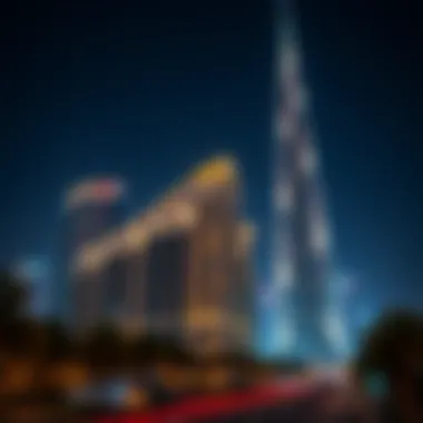 Illuminated Urban Development in Dubai Night view of the building illuminated, symbolizing urban development in Dubai