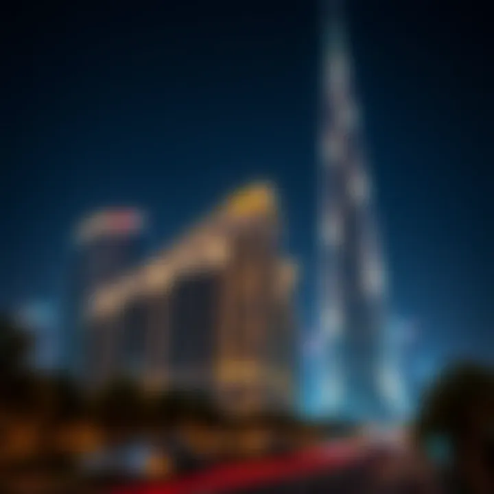 Illuminated Urban Development in Dubai Night view of the building illuminated, symbolizing urban development in Dubai