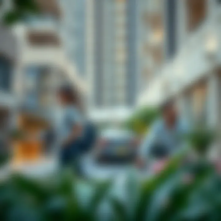 Vibrant community surrounding Tower Laguna with shops and cafes