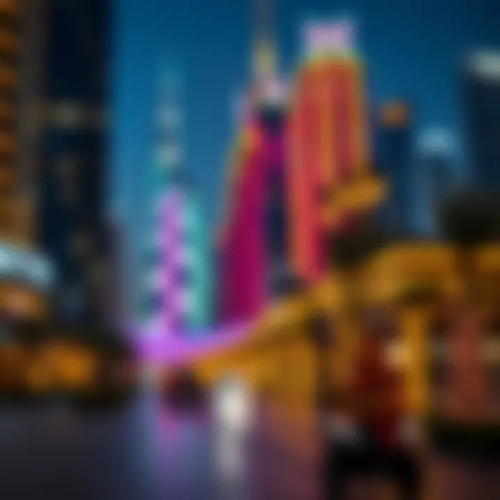 Vibrant decorations illuminating Dubai's skyline during the festive season