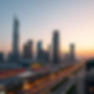 Dubai Skyline Highlighting HSBC Tower Panoramic view of Dubai skyline with HSBC Tower as a focal point