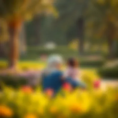 Appreciation in the Heart of Dubai A serene moment of appreciation shown towards mothers in a Dubai park.
