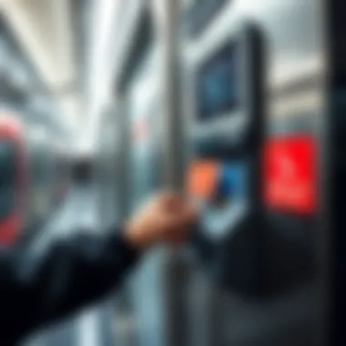 Using RTA Card on Metro A user tapping an RTA card on a metro card reader in Dubai