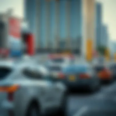 Vibrant Urban Scene Featuring Free Parking Busy Urban Scene with RTA Free Parking Spaces