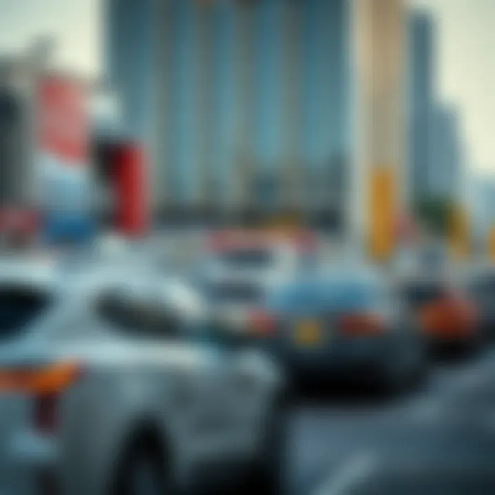 Vibrant Urban Scene Featuring Free Parking Busy Urban Scene with RTA Free Parking Spaces