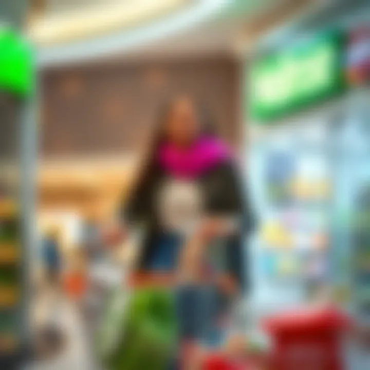 Enjoying the Shopping Experience at Waitrose Customer enjoying shopping experience at Waitrose with shopping cart